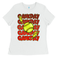 White Game day softball lightning bolt Ladies Tee - HowdyJamesFarm