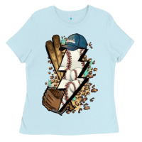 Baby Blue Lightning bolt Baseball Ladies Tee - HowdyJamesFarm