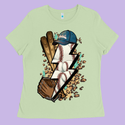 Lightning Bolt Baseball Ladies Tee Designed By Howdyjamesfarm