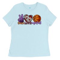 Baby Blue Peace love Basketball Ladies Tee - HowdyJamesFarm