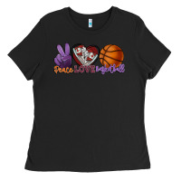 Black Peace love Basketball Ladies Tee - HowdyJamesFarm