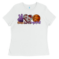 White Peace love Basketball Ladies Tee - HowdyJamesFarm