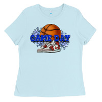 Baby Blue game day basketball Ladies Tee - HowdyJamesFarm