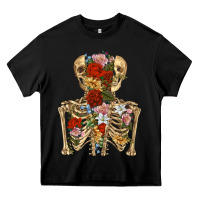Black flower skeleton Heavy Core Tee - RanaPortraitStore