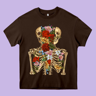 Flower Skeleton Heavy Core Tee Designed By Ranaportraitstore