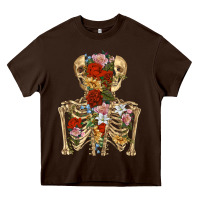 Chocolate Brown flower skeleton Heavy Core Tee - RanaPortraitStore