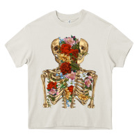 Cream flower skeleton Heavy Core Tee - RanaPortraitStore