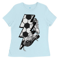 Baby Blue Lightning bolt Soccer Ladies Tee - HowdyJamesFarm