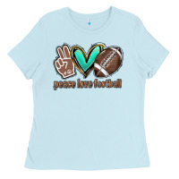 Baby Blue Peace love football Ladies Tee - HowdyJamesFarm