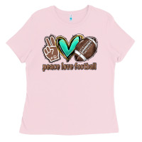 Bubblegum Pink Peace love football Ladies Tee - HowdyJamesFarm