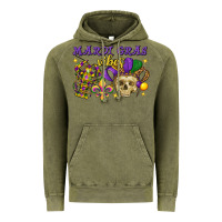 Vintage Olive Mardi Gras vibes skull Vintage Hoodie - FaDigitalArtStudio