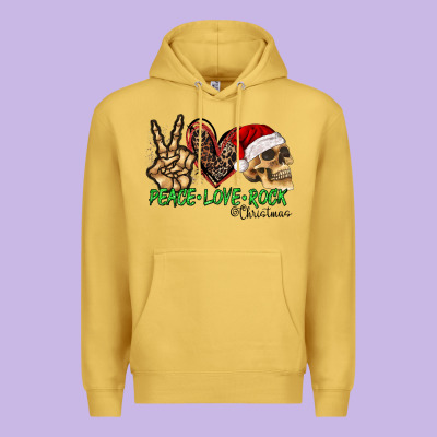 Peace Love Rock Christmas Premium Hoodie Designed By Cowhidedigitalart