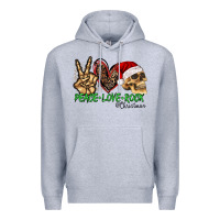 Heather Grey Peace Love Rock Christmas Premium Hoodie - CowhideDigitalArt