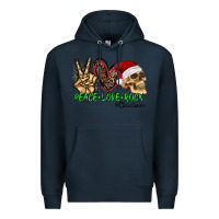 Navy Peace Love Rock Christmas Premium Hoodie - CowhideDigitalArt