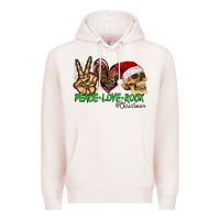Pale Pink Peace Love Rock Christmas Premium Hoodie - CowhideDigitalArt