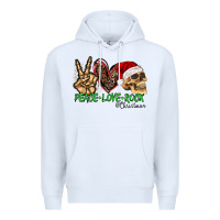 White Peace Love Rock Christmas Premium Hoodie - CowhideDigitalArt