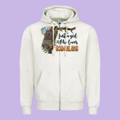 Just A Girl Who Loves Koalas Zipper Hoodie Designed By Barkaloodesign