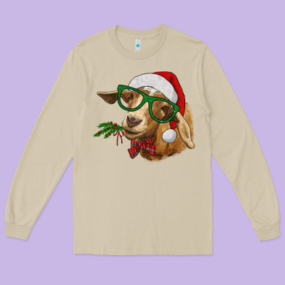 Christmas Goat Long Sleeve Tee Designed By Ranaportraitstore
