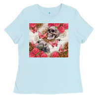 Baby Blue skulls and roses tumbler Ladies Tee - TumblerDesignByShophia