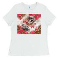 White skulls and roses tumbler Ladies Tee - TumblerDesignByShophia