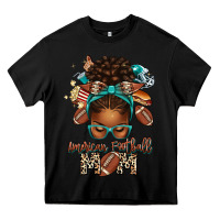 Black American Football Mom Afro Messy Bun Heavy Core Tee - texasbilliewilder