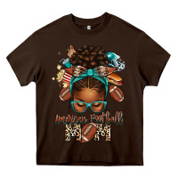 Chocolate Brown American Football Mom Afro Messy Bun Heavy Core Tee - texasbilliewilder
