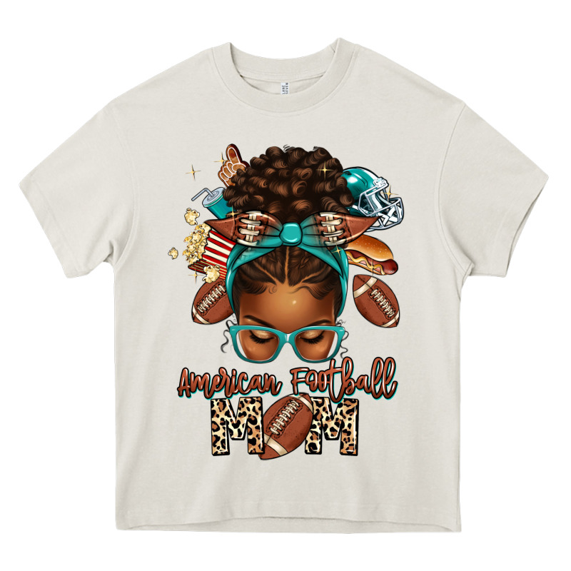 American Football Mom Afro Messy Bun Heavy Core Tee by texasbilliewilder | Teevron