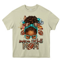 Mossy American Football Mom Afro Messy Bun Heavy Core Tee - texasbilliewilder