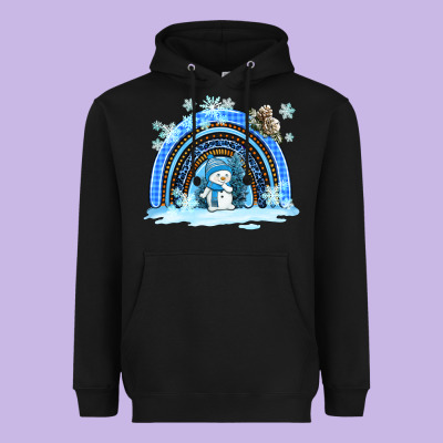 Winter   Rainbow And Snowman Heavyweight Hoodie Designed By Adodesignshop