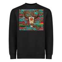 Black western serape leopard bull skull turquoise Heavyweight Sweatshirt - Artiststas