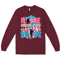 Burgundy Home of the free because of the brave Long Sleeve Tee - FaDigitalArtStudio
