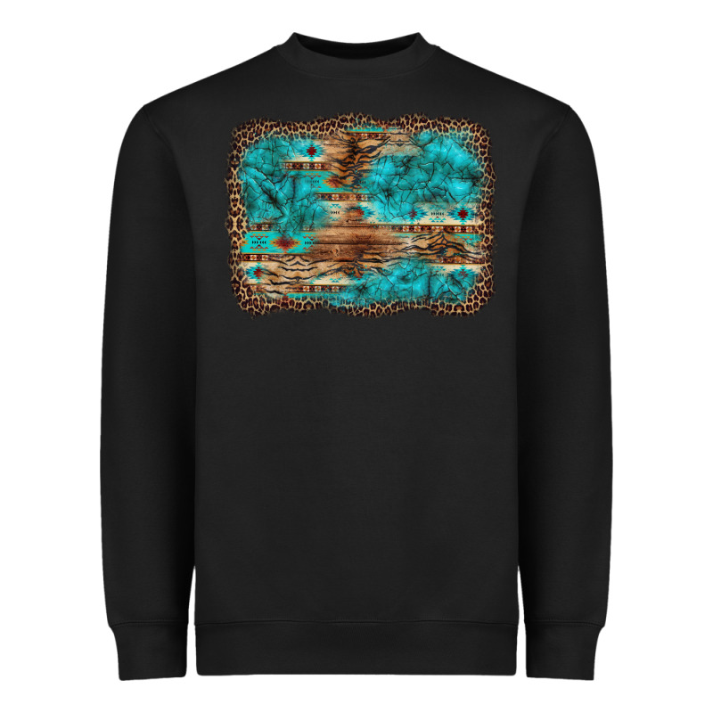 Western Turquoise Stone Aztec Tiger Pattern Background Heavyweight Sweatshirt by Artiststas | Teevron