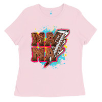 Bubblegum Pink Mama Football lightning bolt Ladies Tee - HowdyJamesFarm