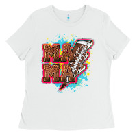 White Mama Football lightning bolt Ladies Tee - HowdyJamesFarm
