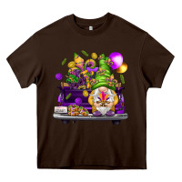 Chocolate Brown Mardi Gras gnome on the truck Heavy Core Tee - NancyCooperArtShop