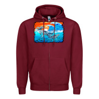 Burgundy humpback whale and wave background Zipper Hoodie - BarkalooDesign
