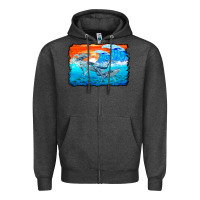 Charcoal Heather humpback whale and wave background Zipper Hoodie - BarkalooDesign