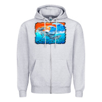 Heather Grey humpback whale and wave background Zipper Hoodie - BarkalooDesign