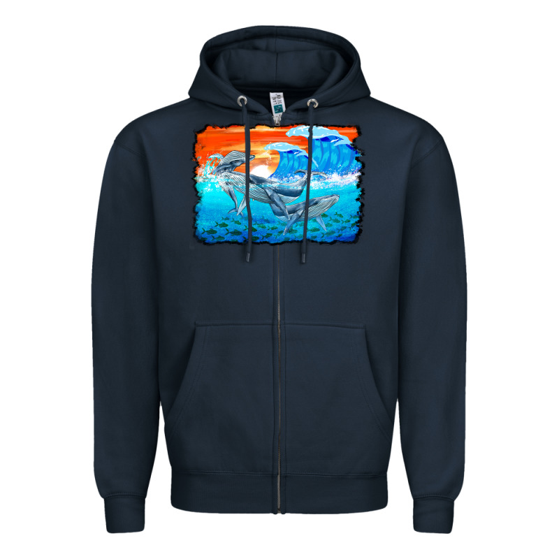 Humpback Whale And Wave Background Zipper Hoodie by BarkalooDesign | Teevron