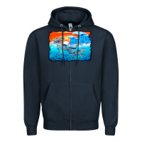 Navy humpback whale and wave background Zipper Hoodie - BarkalooDesign