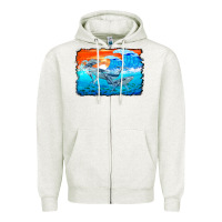 Oatmeal Heather humpback whale and wave background Zipper Hoodie - BarkalooDesign