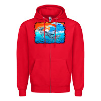 Red humpback whale and wave background Zipper Hoodie - BarkalooDesign