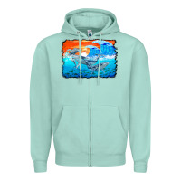 Seafoam humpback whale and wave background Zipper Hoodie - BarkalooDesign