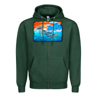Sports Green humpback whale and wave background Zipper Hoodie - BarkalooDesign