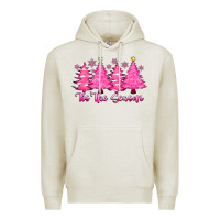 Oatmeal Heather Tis the Season Pink Trees Premium Hoodie - CowhideDigitalArt