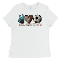 White Peace love Soccer Ladies Tee - HowdyJamesFarm