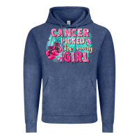 Vintage Denim Cancer picked the wrong girl Breast Cancer Vintage Hoodie - FaDigitalArtStudio