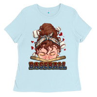 Baby Blue Messy bun Baseball Ladies Tee - HowdyJamesFarm