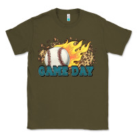 Army Green game day baseball leopard flames fireball Classic Tee - HowdyJamesFarm