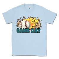 Dusty Blue game day baseball leopard flames fireball Classic Tee - HowdyJamesFarm